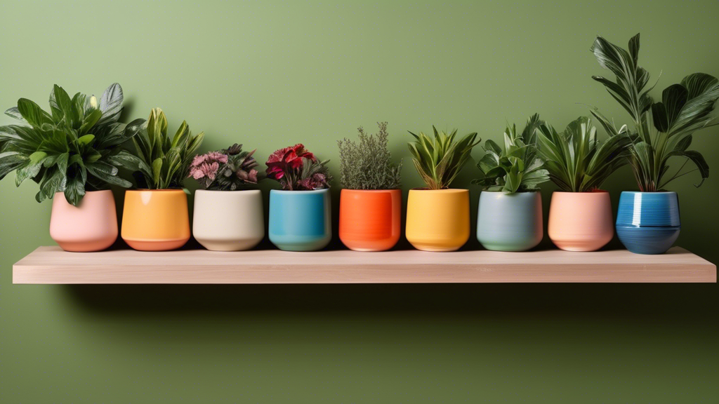 An array of beautifully designed, colorful ceramic pots for plants arranged in an inviting online shopping interface.