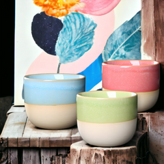 Handmade half glazed "Lime Fizz" cup - 5oz Handmade half glazed "Lime Fizz" cup - 150mL - Crafty-Clayworks