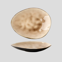 Handmade "Golden Sunset" plate with cracked glazing Handmade irregular "Cuiwei Tea" plate with cracked glazing - Crafty-Clayworks