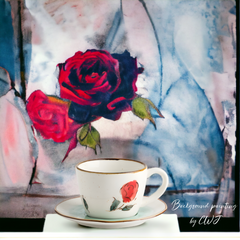 Hand-painted "Rose" teacup with plate - 6.8oz Retro hand-painted "Rose" teacup with plate - 200mL - Crafty-Clayworks