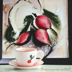 Hand-painted "Radish" teacup with plate - 6.8oz Retro hand-painted "Radish" teacup with plate - 200mL - Crafty-Clayworks