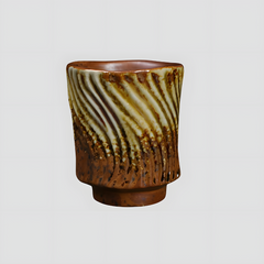 Handmade round brown and yellow "ZiggyZaggy" cup - 5oz Handmade round brown and yellow "ZiggyZaggy" cup - 5oz