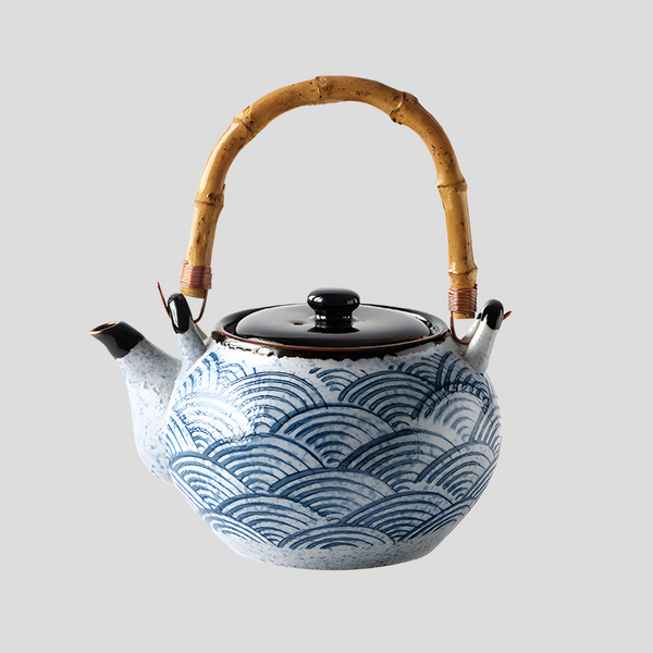 Handmade Japanese traditional "Ocean Waves - 海の波" teapot - 1000mL - Crafty-Clayworks