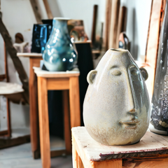 Handmade face-motive "Tranquil Visage" vase Handmade modern minimalistic "Tranquil Visage" face-motive vase - Crafty-Clayworks