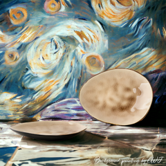 Handmade "Golden Sunset" plate with cracked glazing Handmade irregular "Cuiwei Tea" plate with cracked glazing - Crafty-Clayworks