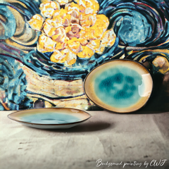 Handmade "Aqua Blue" plate with cracked glazing Handmade irregular "Cuiwei Aqua Blue" plate with cracked glazing - Crafty-Clayworks