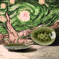 Handmade "Cypress Green" plate with cracked glazing Handmade irregular "Cuiwei Cypress Green" plate with cracked glazing - Crafty-Clayworks