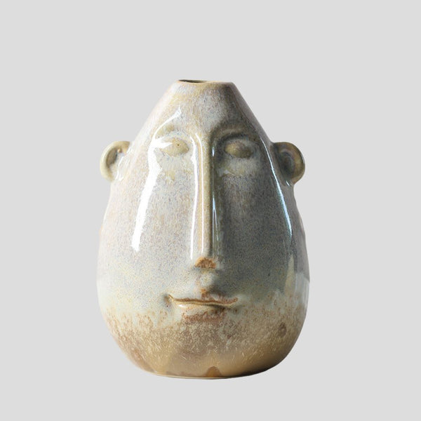 Handmade modern minimalistic "Tranquil Visage" face-motive vase - Crafty-Clayworks