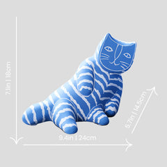 Handmade "Artisto Cats" sculpture - light blue lying Handmade artistic "Artisto Cats" sculpture - light blue zebra lying - Crafty-Clayworks