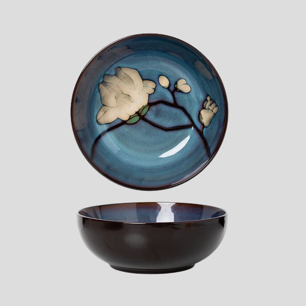 Hand-painted floral bowl with blue artistic flower design – Crafty ...