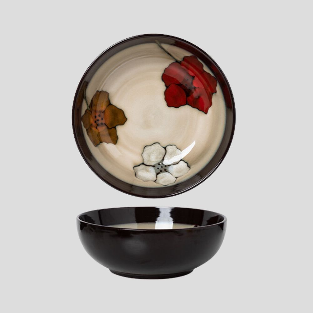 Hand-painted floral bowl with multicolored flower design – Crafty-Clayworks