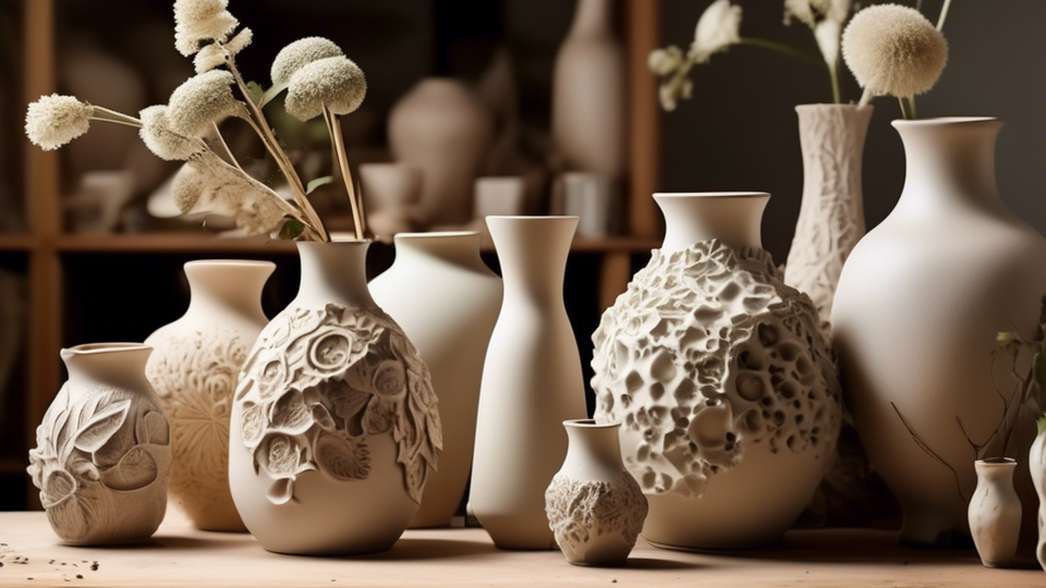 Create an image of a serene artist's studio, filled with natural light, showcasing an array of beautifully unique ceramic vases in various stages of creation, illustrating the intricate process and creative journey of making ceramic art.