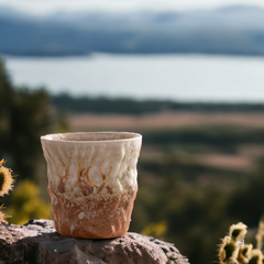 Handmade uneven antique "Marbled Mountain" cup - 140mL - Crafty-Clayworks