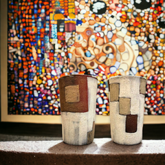 Artistic handmade "Earthsong Patchwork" cup - 300mL - Crafty-Clayworks
