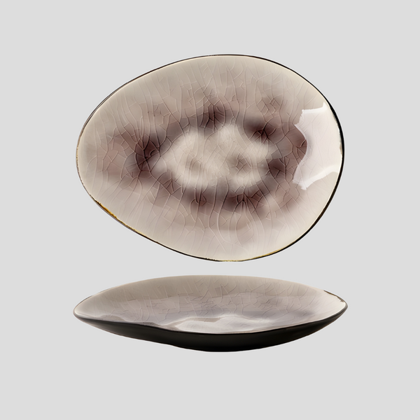 Handmade irregular "Cuiwei Grey Purple" plate with cracked glazing - Crafty-Clayworks