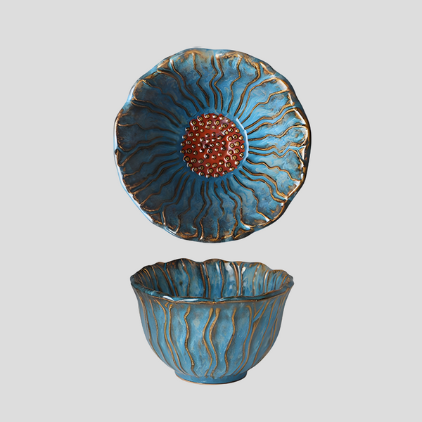 Small handmade artistic "Blue Chrysanthemum" bowl - Crafty-Clayworks