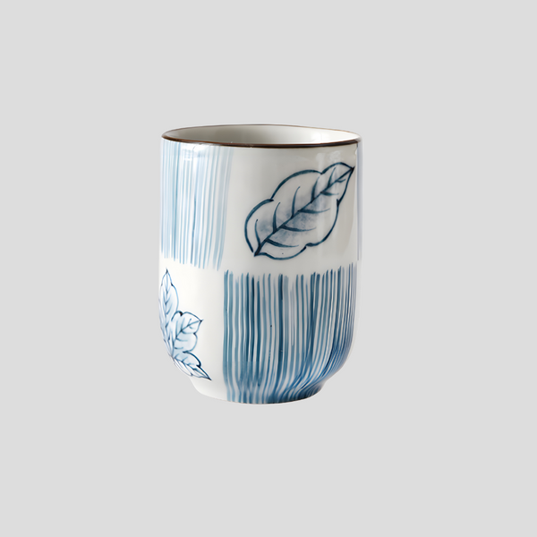 Hand-painted artistic "Cobalt Foliage" cup - 180mL - Crafty-Clayworks