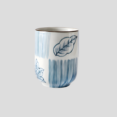 Hand-painted artistic "Cobalt Foliage" cup - 180mL - Crafty-Clayworks