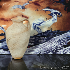 Large tall handmade masterpiece wabi-sabi style vase - beige - Crafty-Clayworks