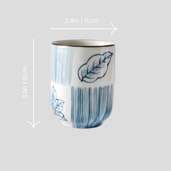 Hand-painted artistic "Cobalt Foliage" cup - 180mL - Crafty-Clayworks