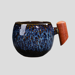 Handmade "Twilight Firestorm" mug with wooden handle - 230mL - Crafty-Clayworks