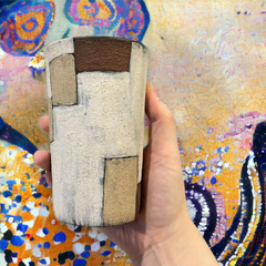 Artistic handmade "Earthsong Patchwork" cup - 300mL - Crafty-Clayworks