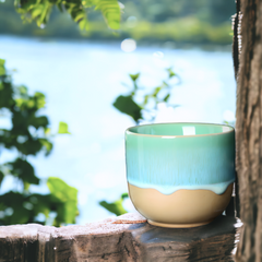 Handmade half glazed "Kiln-Kissed Mint Fusion" cup - 150mL - Crafty-Clayworks