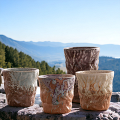 Handmade uneven antique "Marbled Mountain" cup - 140mL - Crafty-Clayworks