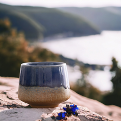 Handmade glazed antique "Kiln Turned Blue" cup - 150mL - Crafty-Clayworks