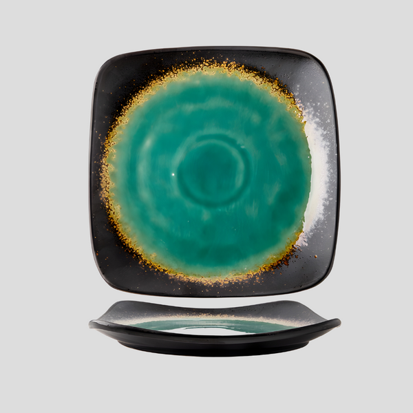 Handmade artistic and glazed square "Supernova" serving platter - Crafty-Clayworks