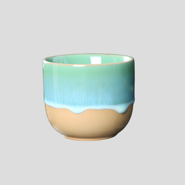Handmade half glazed "Kiln-Kissed Mint Fusion" cup - 150mL - Crafty-Clayworks