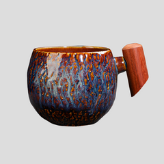 Handmade "Blazing Glacier " mug with wooden handle - 230mL - Crafty-Clayworks