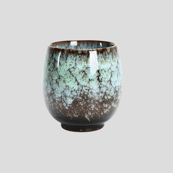 Handmade glazed "Greenfire Reservoir" cup - 6.8oz