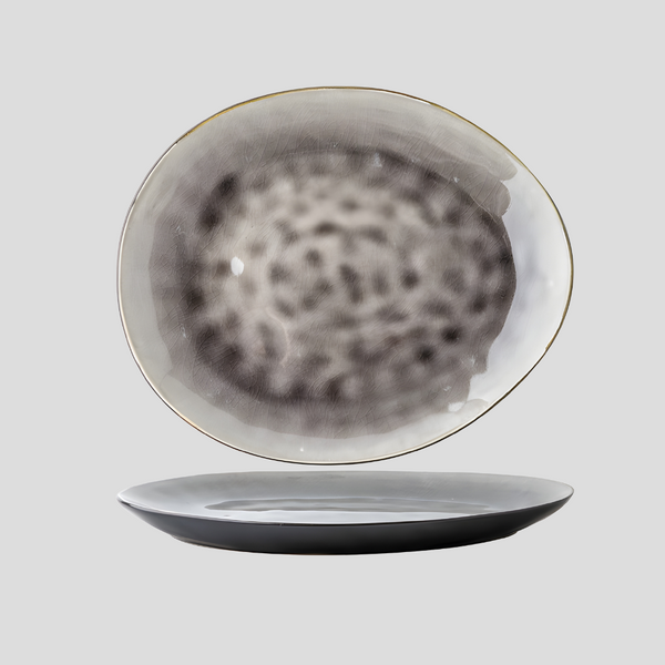 Handmade artistic and glazed oval "Twilight Gleam" serving platter - Crafty-Clayworks