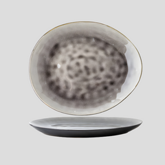 Handmade artistic and glazed oval "Twilight Gleam" serving platter - Crafty-Clayworks