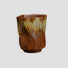 Handmade edgy beige and brown "ZiggyZaggy" cup - 5oz
