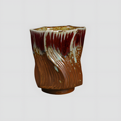 Handmade edgy brown and red "ZiggyZaggy" cup - 5oz