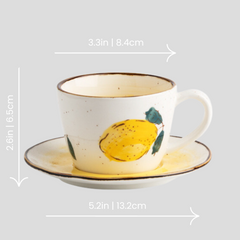 Retro hand-painted "Lemon" teacup with plate - 200mL - Crafty-Clayworks
