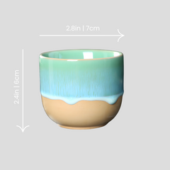 Handmade half glazed "Kiln-Kissed Mint Fusion" cup - 150mL - Crafty-Clayworks