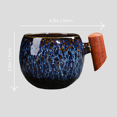 Handmade "Twilight Firestorm" mug with wooden handle - 230mL - Crafty-Clayworks