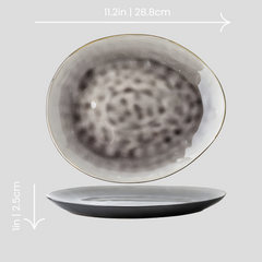 Handmade artistic and glazed oval "Twilight Gleam" serving platter - Crafty-Clayworks