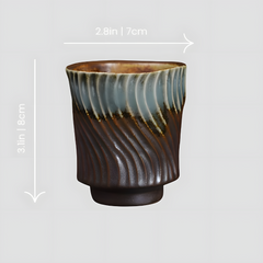 Handmade round brown and green "ZiggyZaggy" cup - 5oz