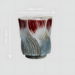 Handmade edgy blue, brown, white and red "ZiggyZaggy" cup - 5oz