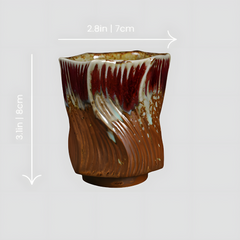 Handmade edgy brown and red "ZiggyZaggy" cup - 5oz