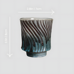 Handmade round blue and white "ZiggyZaggy" cup - 5oz