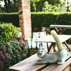 Handmade abstract and artistic "Whisker Wonderland" flowerpot - Crafty-Clayworks