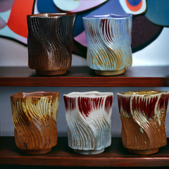 Handmade edgy black and brown "ZiggyZaggy" cup - 5oz