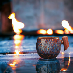 Handmade "Blazing Glacier " mug with wooden handle - 230mL - Crafty-Clayworks