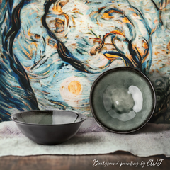 Handmade "Ice Crackle Glaze" bowl - dark green - Crafty-Clayworks