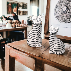 Handmade artistic "Artisto Cats" sculpture - zebra sitting - Crafty-Clayworks